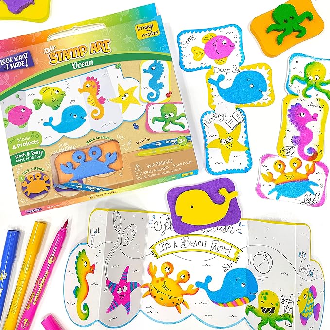 Imagimake Stamp Art Ocean Coloring & Stamping Set for Girls & Boys Multicolor