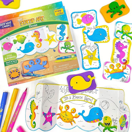 Imagimake Stamp Art Ocean Coloring & Stamping Set for Girls & Boys Multicolor