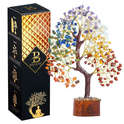 Bezavo Seven Chakra Crystal Tree – Feng Shui Showpiece Golden Wire