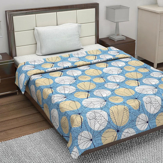 Divine Casa Cotton 120 GSM Reversible Soft and Cozy Lightweight Printed Single Bed AC Dohar Blanket TC - 120 Colour Green and Turquoise Blue