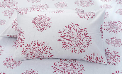 Huesland by Ahmedabad Cotton 144 Tc Cotton Pillow Cover Set of 2 | White | Mauve Print