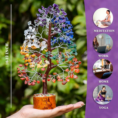 HindCraft Seven Chakra Crystal Tree Silver Wire 10-12 inch