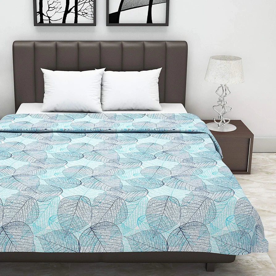 Divine Casa Glace Cotton 120 GSM Reversible Lightweight Printed Double Bed AC Dohar Blanket Quilt Colour Blue and Brown TC - 120