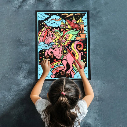 SPARTAN KIDS® Color Felt Unicone Velvet Art - Drawing for Kids 6-12 Years - Fun Colouring Ideal Art Kit for Creative Learning - Foil Art Kit - Engaging Activity for Young Artists