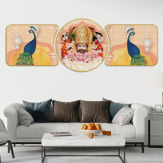 Livin'luxe Paintings Khatushyam Ji Religious Modern Art Premium Sparkle Lamination Finished Surface Golden Slim Frame RP-51