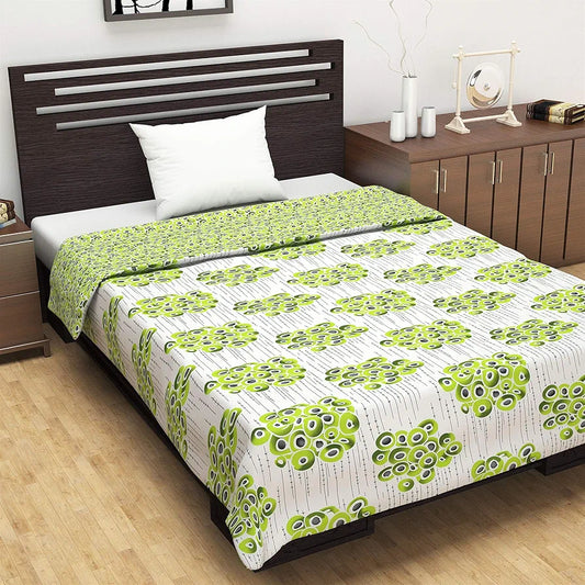 Divine Casa 120 GSM Microfiber Reversible Dohar Single Bed Size Jaipuri Printed Soft Lightweight AC Living Room Summer Blanket Colour Peppermint