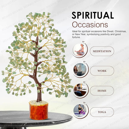 Bezavo Green Jade Crystal Tree Golden Wire