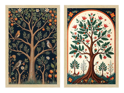 ArtX Paper Madhubani Floral Art Paintings with Frame Flowers - 05 Set of 2