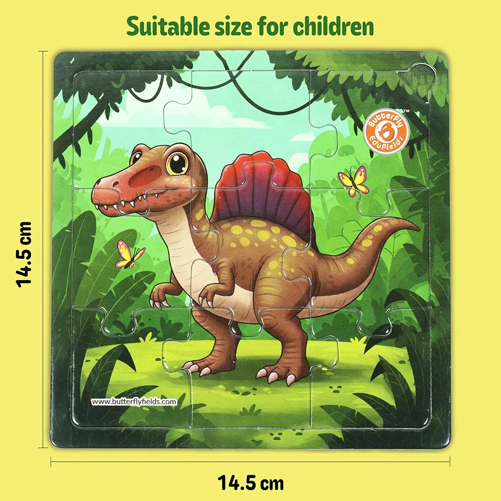 Butterfly EduFields 4-in-1 Dinosaur Jigsaw Puzzle Set for Kids | 38 Pcs Brain Boosting Puzzle Toy for Boys & Girls Age 3 4 5 6 7 | Preschool Learning with Coloring Sheets | Dino Gift for Kids