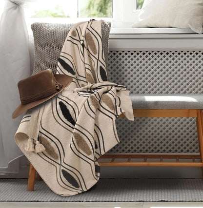 Sashaa World Chic Beige Black Patterned Cotton Throw Colour Beige/Black/Natural