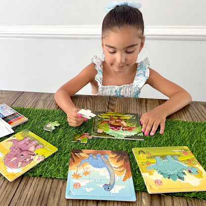 Butterfly EduFields 4-in-1 Dinosaur Jigsaw Puzzle Set for Kids | 38 Pcs Brain Boosting Puzzle Toy for Boys & Girls Age 3 4 5 6 7 | Preschool Learning with Coloring Sheets | Dino Gift for Kids