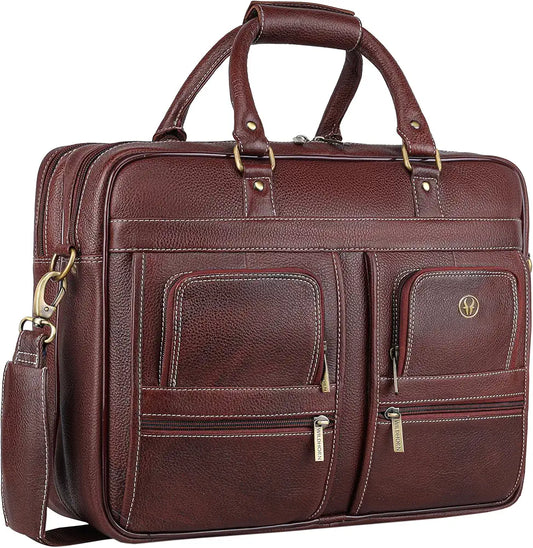 WildHorn Leather 15.6 inch Laptop Messenger Bag for Men I Multi- Pockets I Extra Storage I Carry Handles I Adjustable Strap