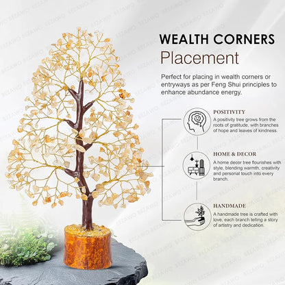 Bezavo Citrine Crystal Tree of Life Feng Shui Money Tree Golden Wire for Positive Energy & Success