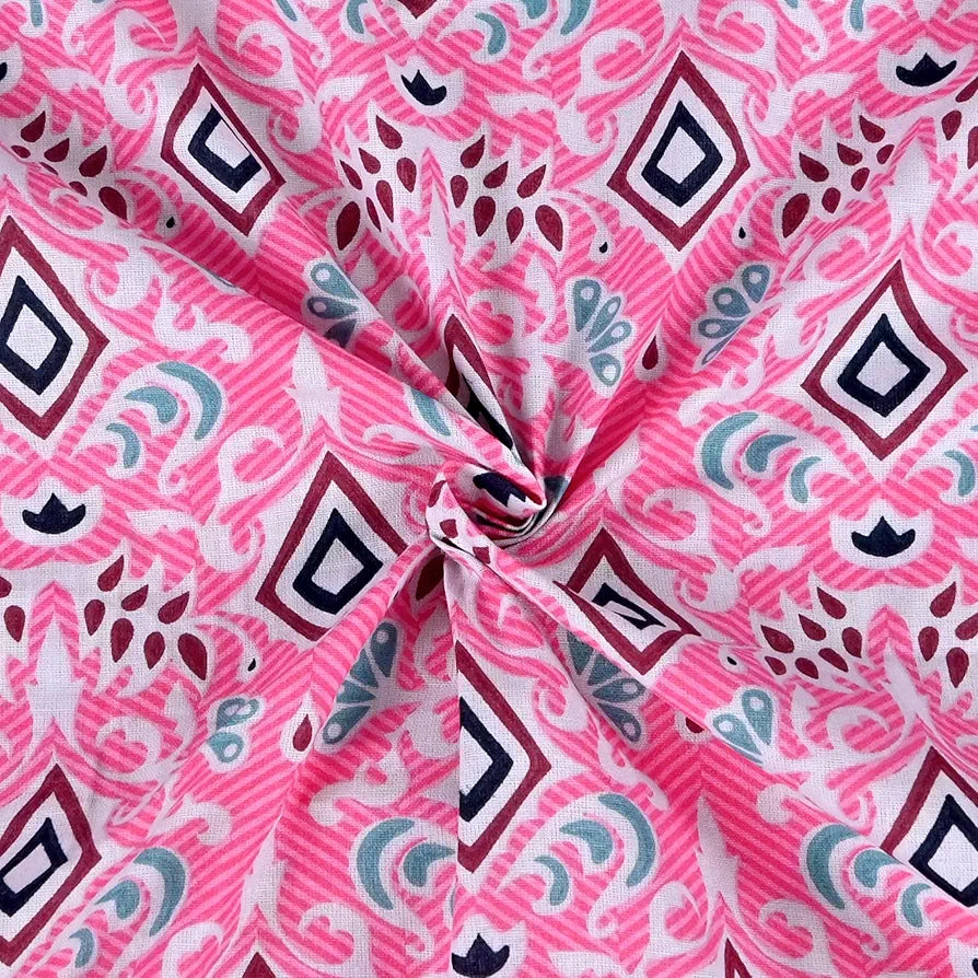 Divine Casa 144 TC 100% Pure Cotton Single Bedsheet with 1 Pillow Cover Geometric Petal Print Colour Pink Fuchsia
