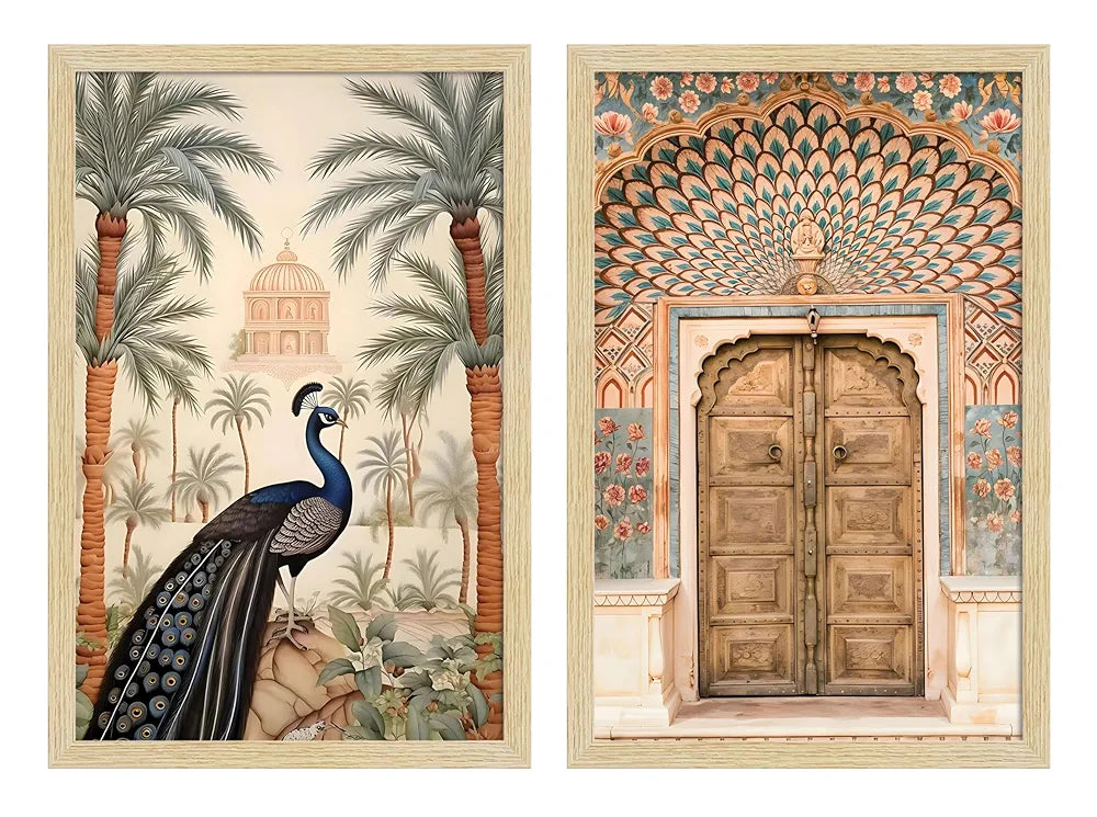 ArtX Paper Peacock Painting For Wall Vastu Madhubani Art Set of 2