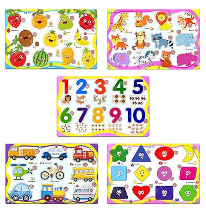 FunBlast Set of 5 Puzzle Board Wooden Toys Educational Toys for Kids Wooden Colorful Board