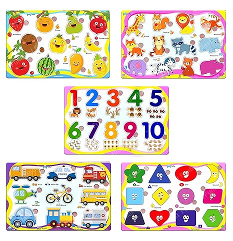 FunBlast Set of 5 Puzzle Board Wooden Toys Educational Toys for Kids Wooden Colorful Board