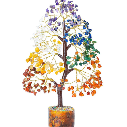 Zaicus Seven Chakra Gemstone Tree Crystal Tree of Life Feng Shui 10-12 Inch Silver Wire
