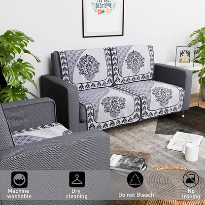 Kuber Industries Set of 6 Net Durable 2+1 Seater Sofa Covers Floral Print Black & Grey