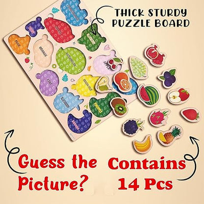 Zudo Wooden Montessori Educational Pre-School Puzzle Board Toy for Boys and Girls Wooden Fruits