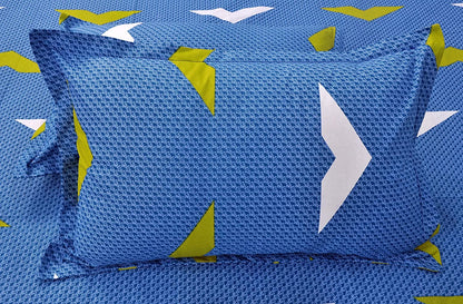 Huesland by Ahmedabad Cotton 144 TC Cotton King Size Bedsheet with 2 Pillow Covers | Blue, White & Green