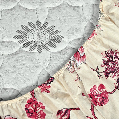 Divine Casa Floret 100% Cotton King Fitted Bedsheet 144 TC Deep Pocket Design Soft & Breathable Fabric Colour Summer Fern