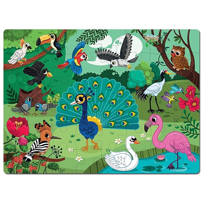 Mini Leaves 48 Piece Wooden Puzzle for Kids & Adults | Jungle Birds Jigsaw Puzzle | Fun & Challenging Floor Wooden Puzzle Game