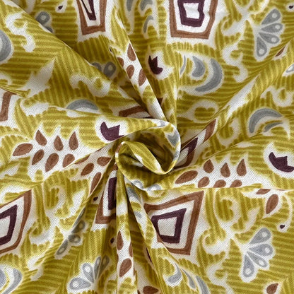 Divine Casa 144 TC Pure Cotton Single Size Bedsheet with 1 Pillow Cover Geometric Diamond Print Colour Golden Lime Grey