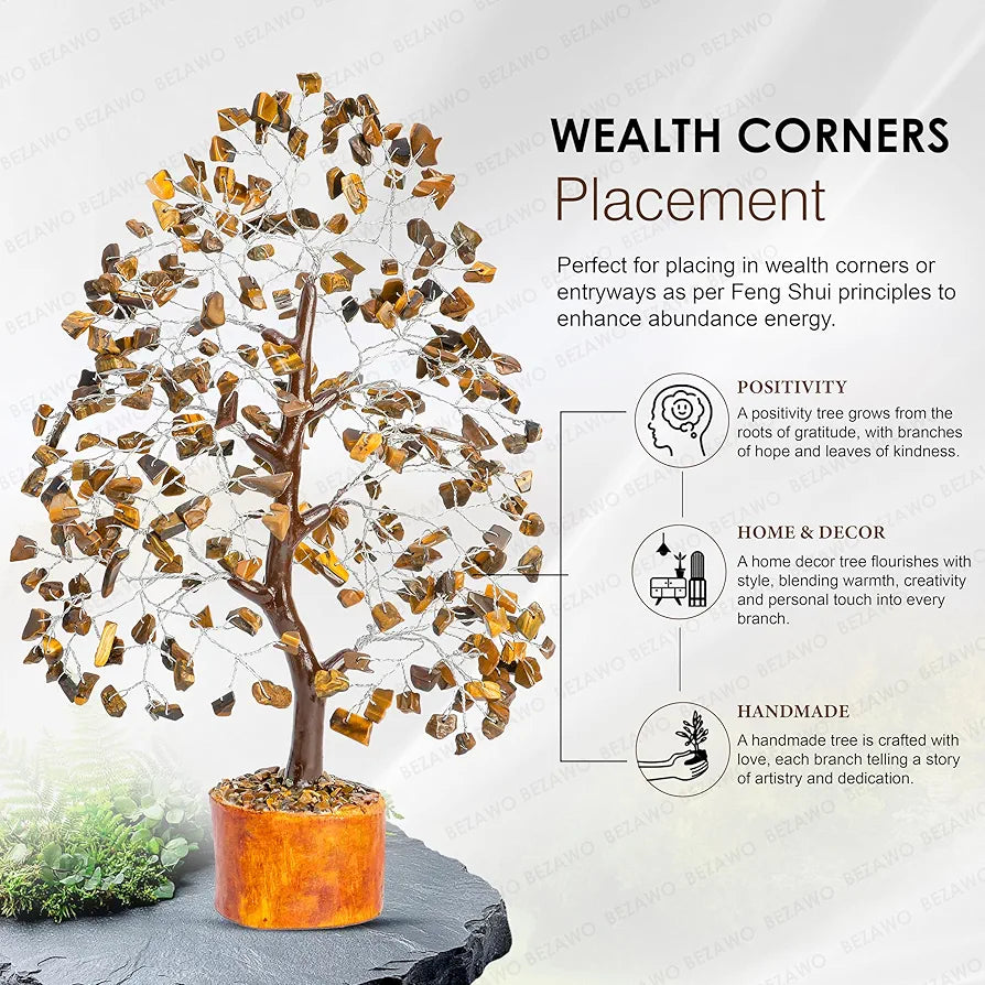 Bezavo Tiger Eye Crystal Tree Silver Wire