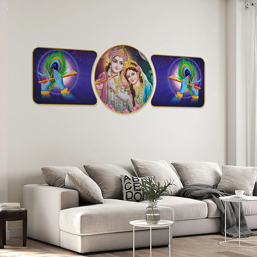Livin'luxe Paintings Radha Krishna Religious Modern Art Premium Sparkle Lamination Finished Surface Golden Slim Frame RP-41