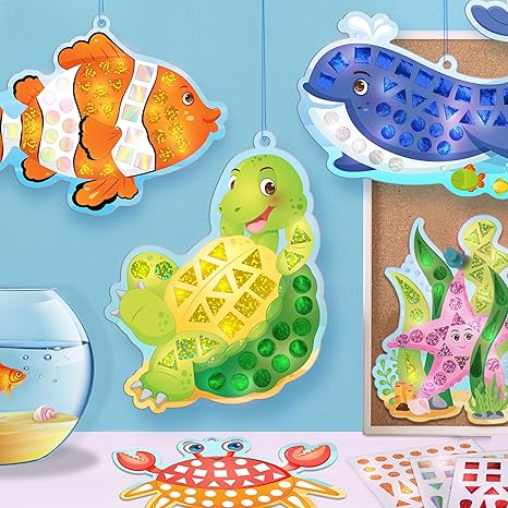 Imagimake Mirror Mosaic Ocean Mess Free Diy Mosaic Craft Kit 950+ Foil Sticker Travel Toys