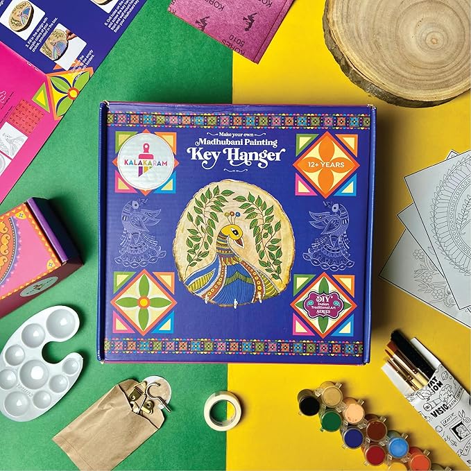 Kalakaram Diy Madhubani Key Hanger Painting Kit | Indian Ethnic Art Form Painting Kit | Cultural Education & Indian History Kit