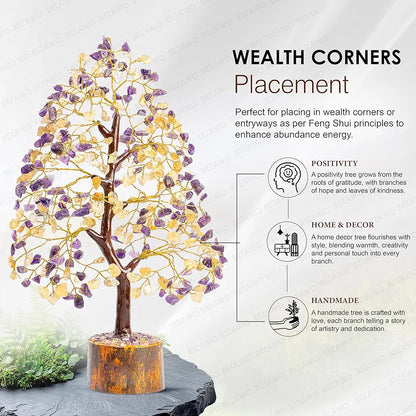 Bezavo Amethyst & Citrine Crystal Tree Feng Shui Tree of Life for Healing & Prosperity