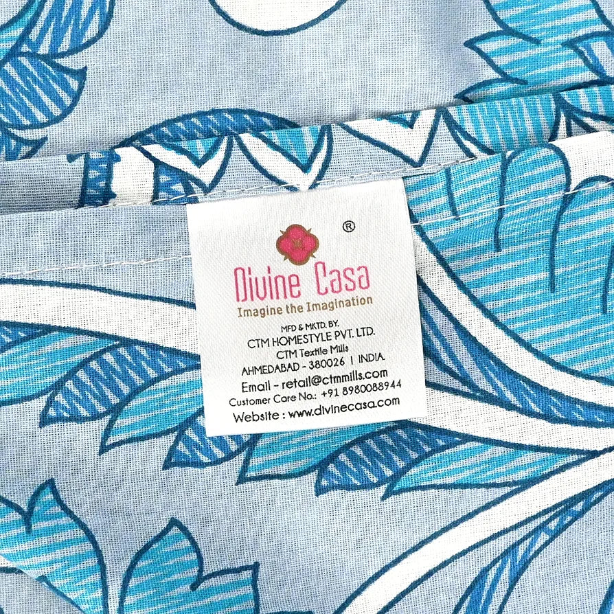 Divine Casa 144 TC 100% Pure Cotton Single Size Bedsheet with 1 Pillow Cover Floral Paisley Colour White Aqua Blue