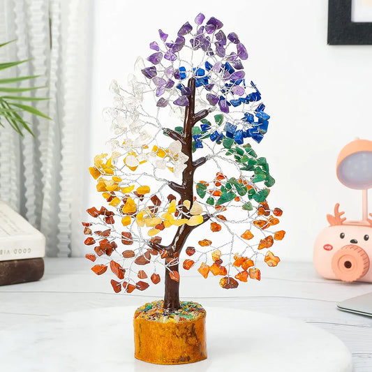 HindCraft Seven Chakra Crystal Tree Silver Wire 10-12 inch
