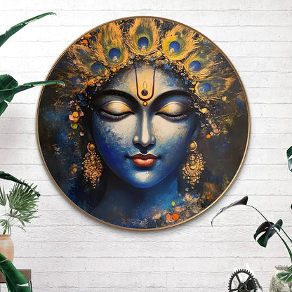 Livin'luxe Paintings Divine Blue Goddess Wall Painting with Frame - Sparkle Glossy Round Golden Framed Large Painting