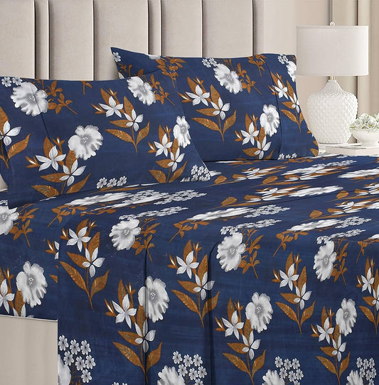 BSB HOME Premium Double Bedsheet with 2 Pillow Covers 160 TC 3 Pcs Set Blue & Brown