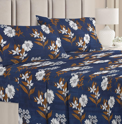 BSB HOME Premium Double Bedsheet with 2 Pillow Covers 160 TC 3 Pcs Set Blue & Brown