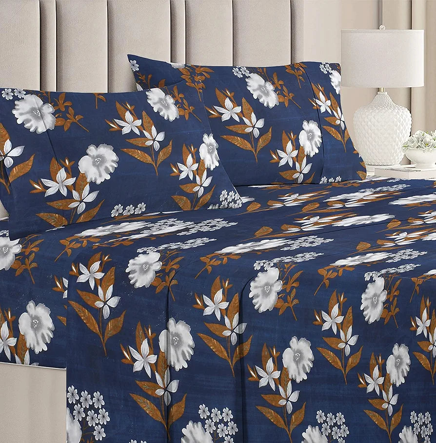 BSB HOME Prime Collections 160tc Pure Microfiber Double Bedsheet with 2 King Size Pillow Covers-Blue & Brown
