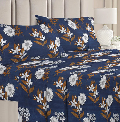 BSB HOME Prime Collections 160tc Pure Microfiber Double Bedsheet with 2 King Size Pillow Covers-Blue & Brown
