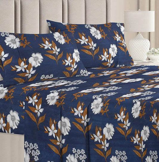 BSB HOME Prime Collections 160tc Pure Microfiber Double Bedsheet with 2 King Size Pillow Covers-Blue & Brown
