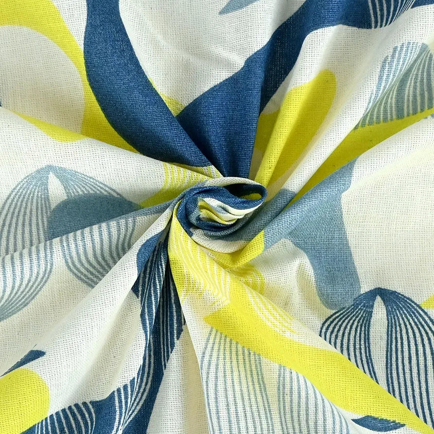 Divine Casa 144 TC 100% Pure Cotton Queen Size Double Bed Bedsheet with 2 Pillow Covers Geo Petals Colour Sky Blue Lemon