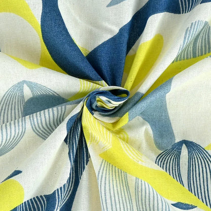 Divine Casa 144 TC 100% Pure Cotton Queen Size Double Bed Bedsheet with 2 Pillow Covers Geo Petals Colour Sky Blue Lemon