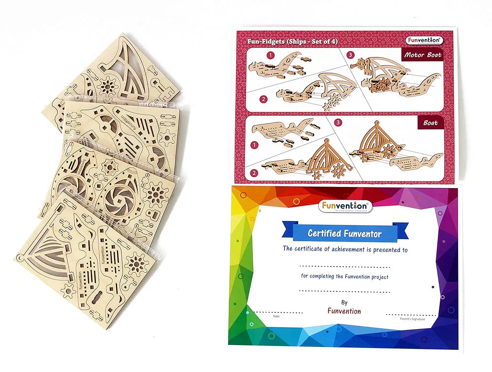 Funvention- for Little Scientist in Every Kid Fun Fidgets Ships Stem Learning 3D Puzzle Kit , Multicolor