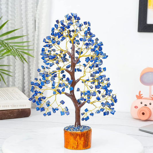 HindCraft Lapis Lazuli Crystal Tree Golden Wire 10-12 inch