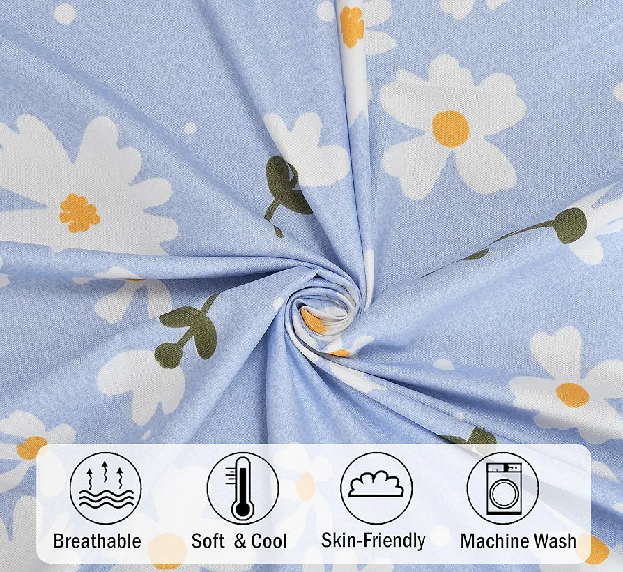 Fresh From Loom Soft Microfiber Floral Print Single Bed Bedsheet 240 TC 1 Pillow Covers Casper-Blue