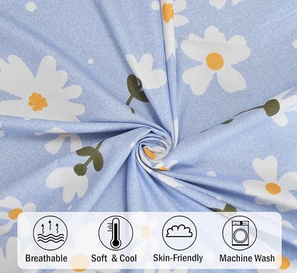 Fresh From Loom Soft Microfiber Floral Print Single Bed Bedsheet 240 TC 1 Pillow Covers Casper-Blue