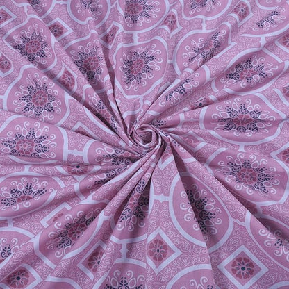 Huesland by Ahmedabad Cotton 144 TC Cotton Bedsheets for King Size Bed with 2 Pillow Covers | Mandala | Pink & Magenta