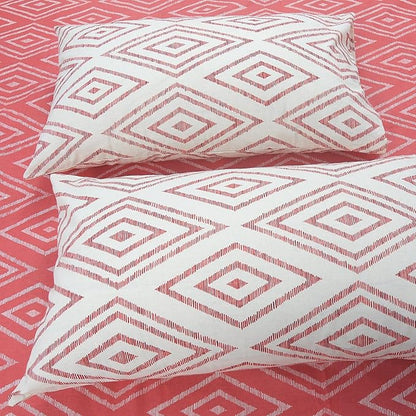 Huesland by Ahmedabad Cotton 144 TC King Size Bedsheet Cotton with 2 Pillow Covers | Peach Pink & White