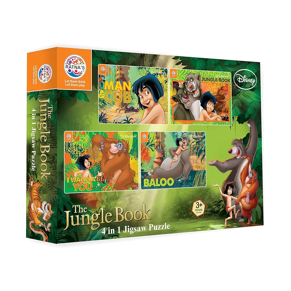 Ratna's 4in1 Jungle Book Jigsaw Puzzle Size 24cm x 17cm - Mowgli, Bagheera, Baloo, etc - 140 Pieces  Toy for Kids 3+ Years